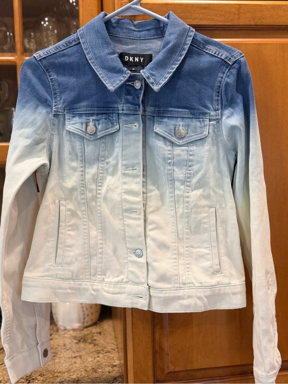 DKNY Women's Ombre Blue and White Denim Jacket
